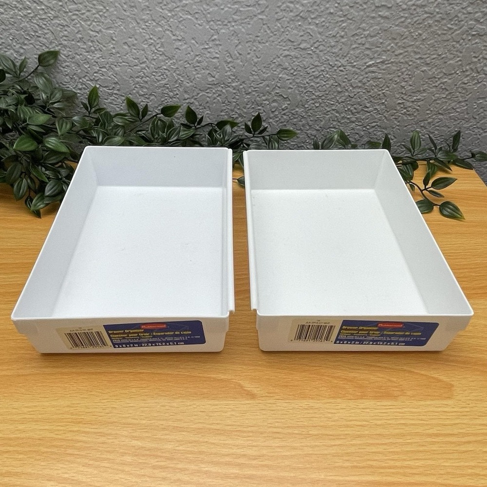 Vintage Rubbermaid 2916 Interlocking Drawer Organizer Trays White 9x6x2 Set of 2